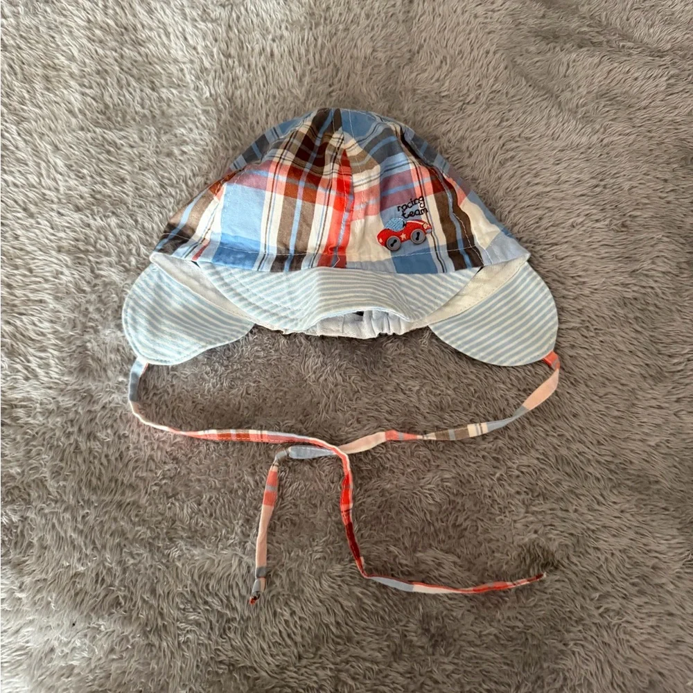 Kids Plaid Sun Hat with Chin Strap - Blue Multi new